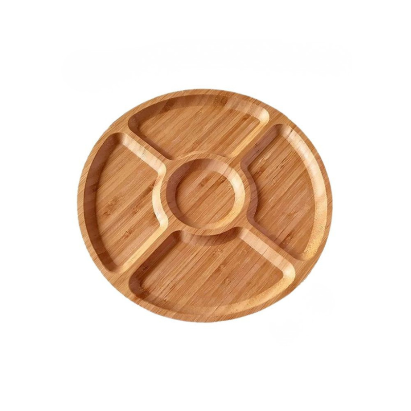 Elegant Wooden Circular Serving Tray with 5 Sections
