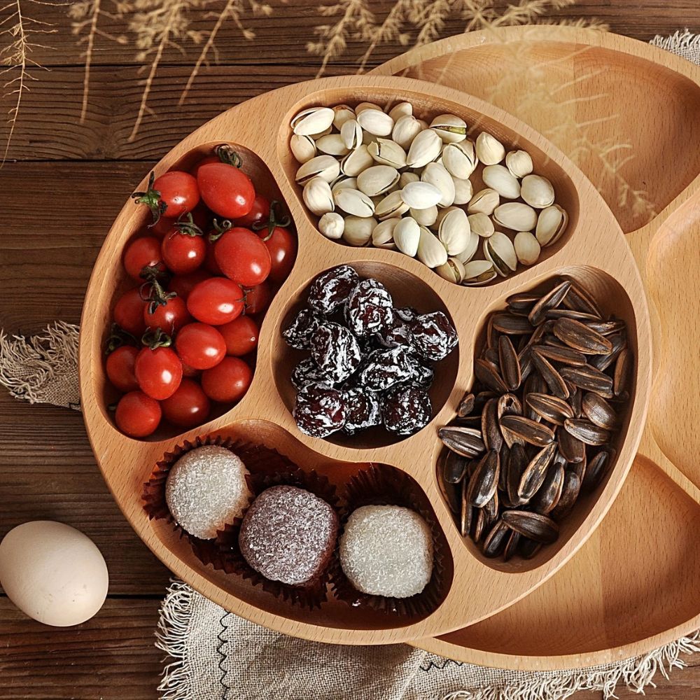 Elegant Wooden Circular Serving Tray with 5 Sections
