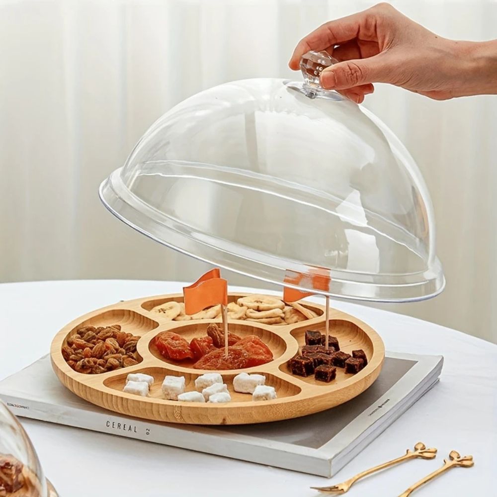 Elegant Wooden Circular Serving Tray with 5 Sections