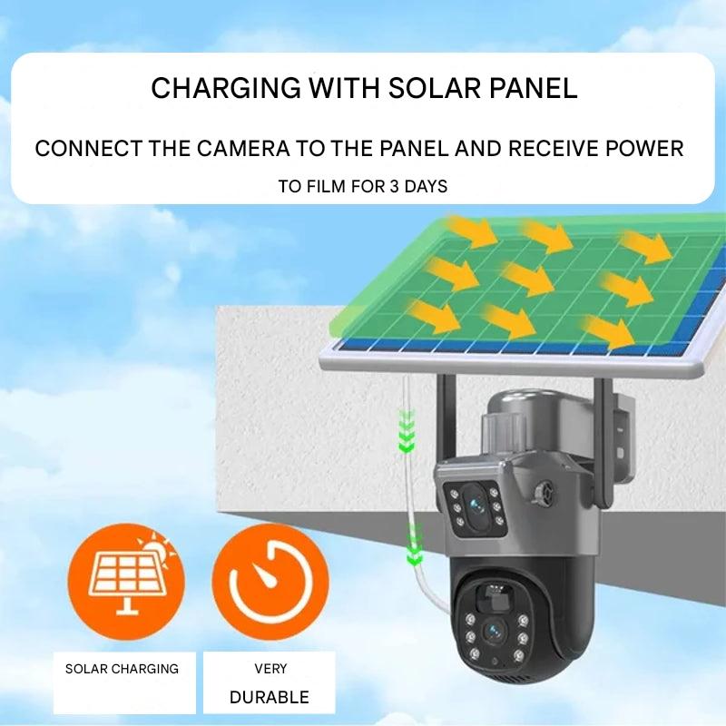 Solar Security Camera with Dual Lens | 10x Zoom 360° PTZ | 12,000 mAh IP66 4G Wi-Fi