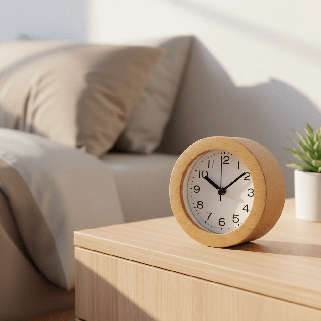 Natural Beech Wood Alarm Clock with Analog Display