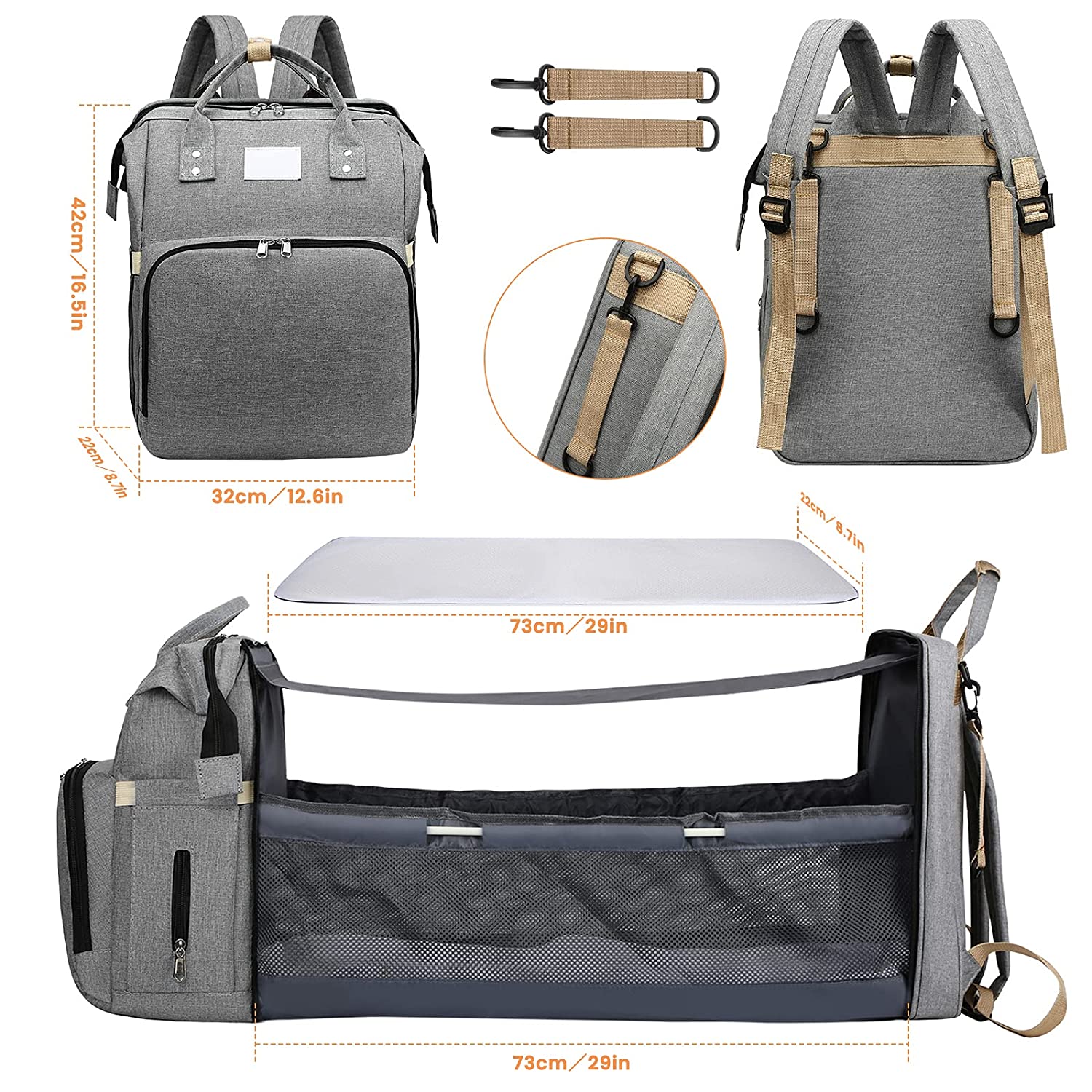 Versatile Travel Backpack with Built-In Baby Crib and USB Charging
