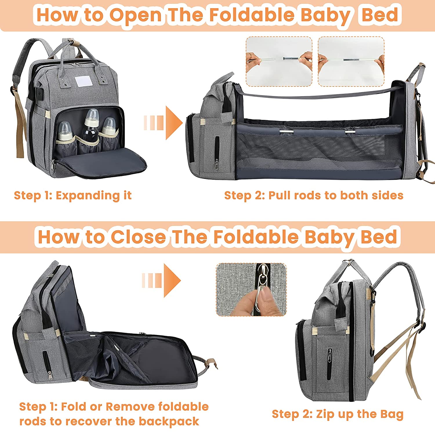 Versatile Travel Backpack with Built-In Baby Crib and USB Charging