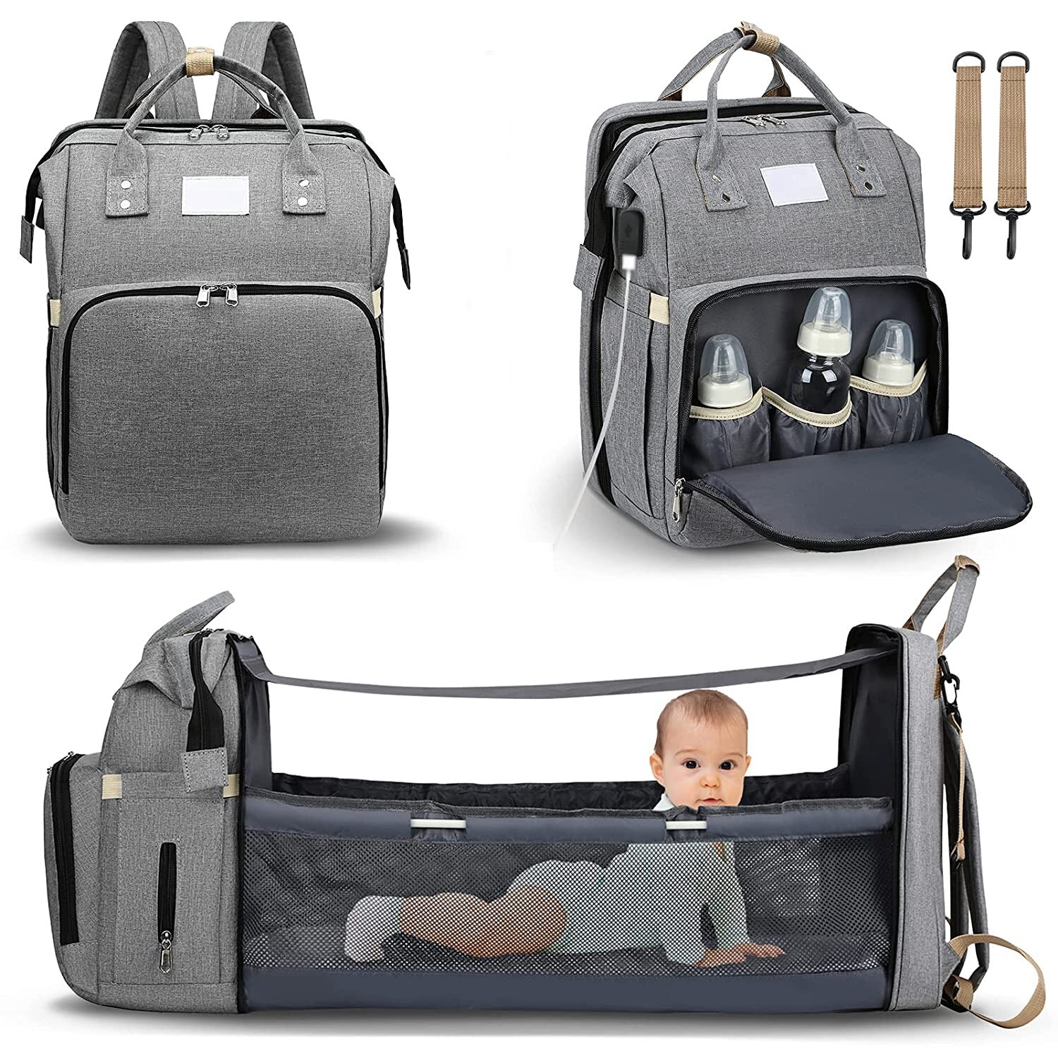 Versatile Travel Backpack with Built-In Baby Crib and USB Charging