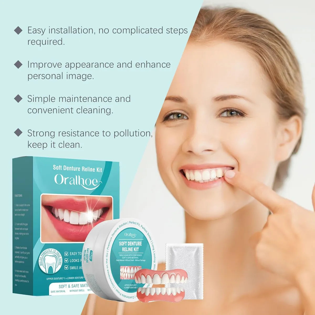 Silicone Denture Kit for Confident All-Day Smiling Without Slipping or Pain