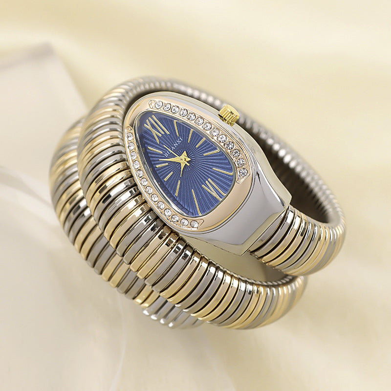 Sleek Serpentine Quartz Timepiece with Customizable Band