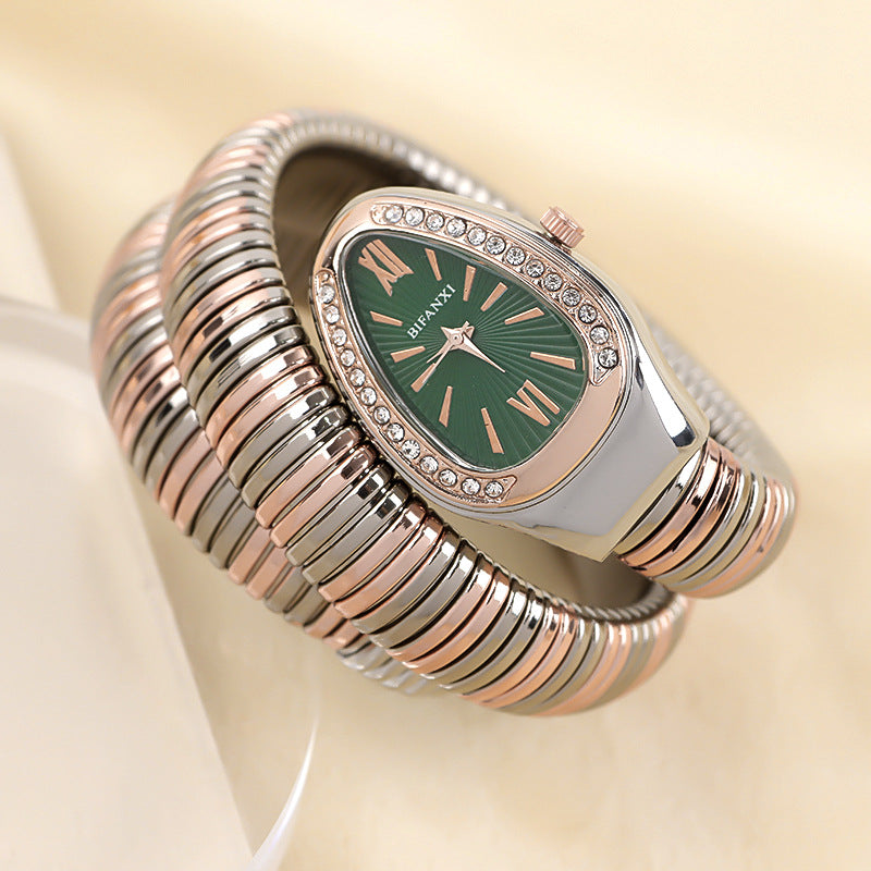 Sleek Serpentine Quartz Timepiece with Customizable Band