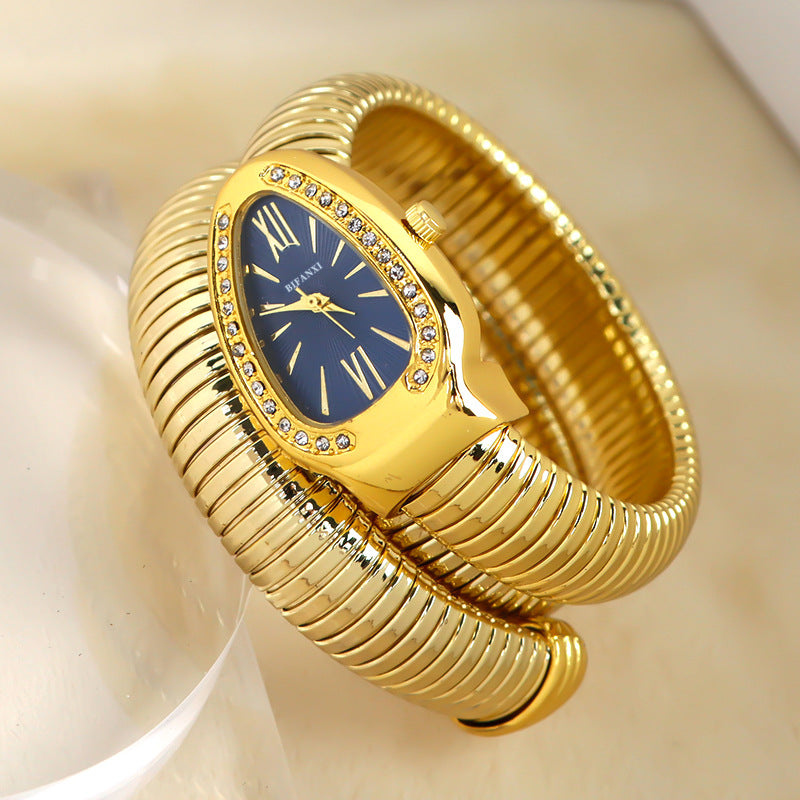 Sleek Serpentine Quartz Timepiece with Customizable Band