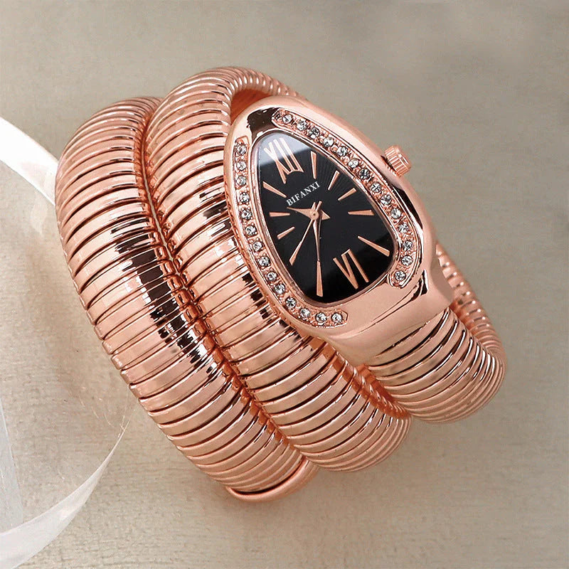 Sleek Serpentine Quartz Timepiece with Customizable Band