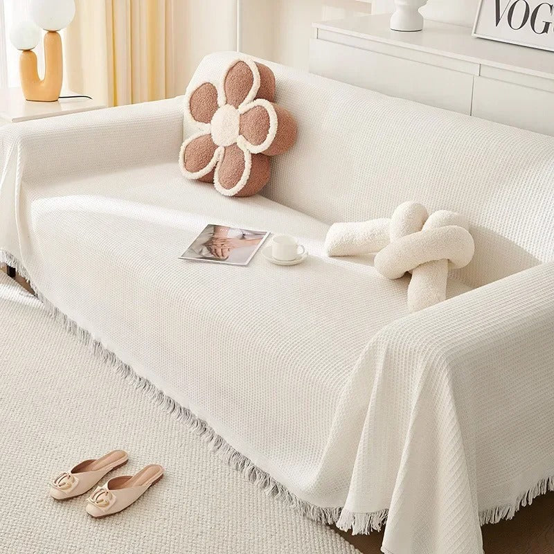 Chic Sofa Protector with Fringe, Soft Fabric, Machine Washable