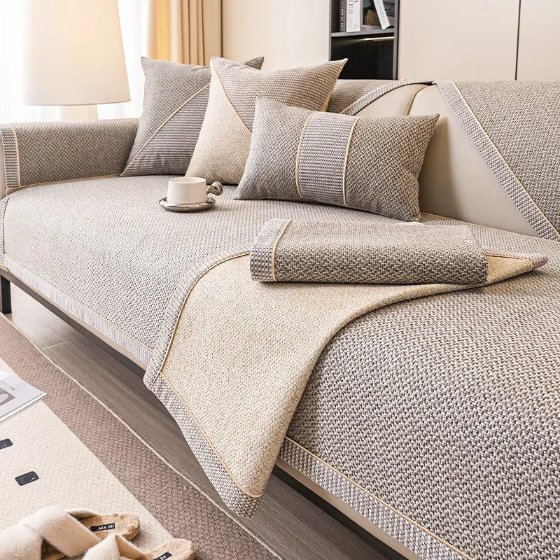 Cotton Linen Sofa Cover | Breathable | Non-Slip Latex | Weavlock