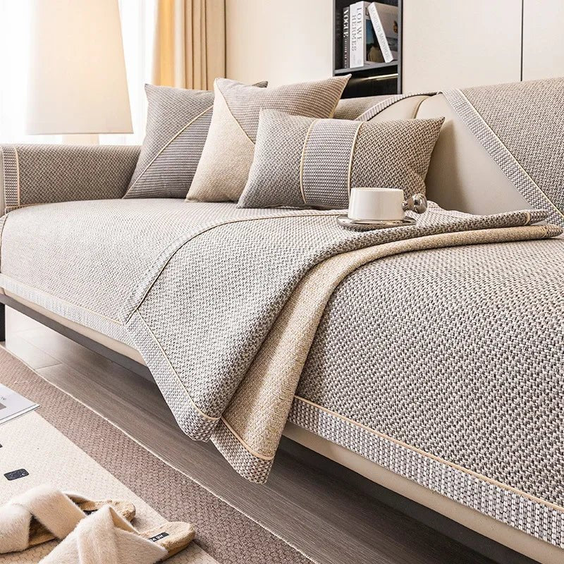 Cotton Linen Sofa Cover | Breathable | Non-Slip Latex | Weavlock