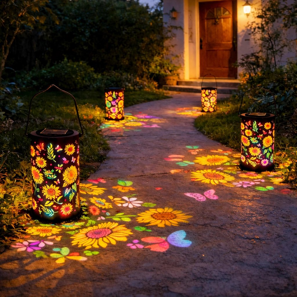 Solar Garden Lantern with Floral Pattern and Light Projection