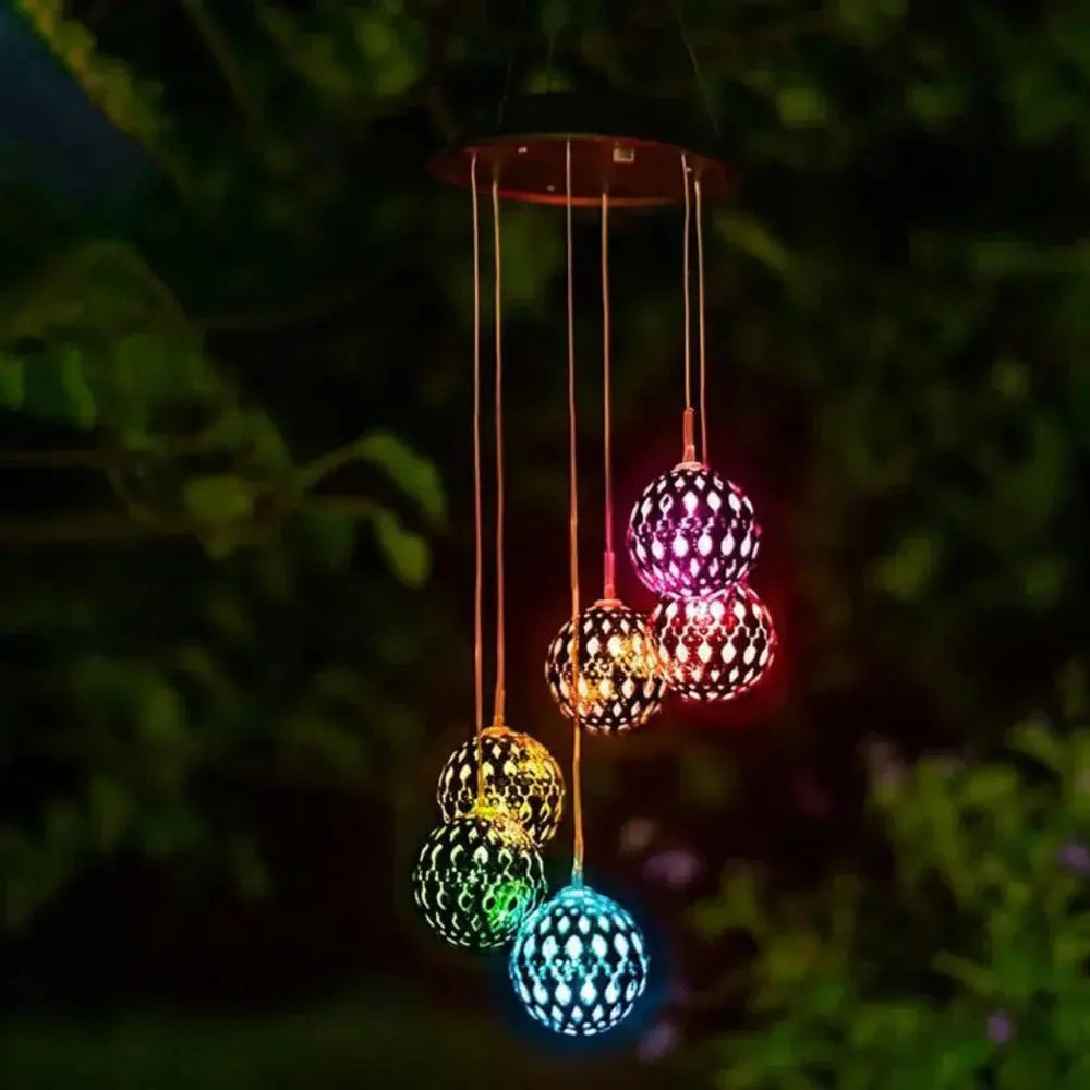 Solar Wind Chime with Color-Changing LED Lights and Automatic Dusk Sensor