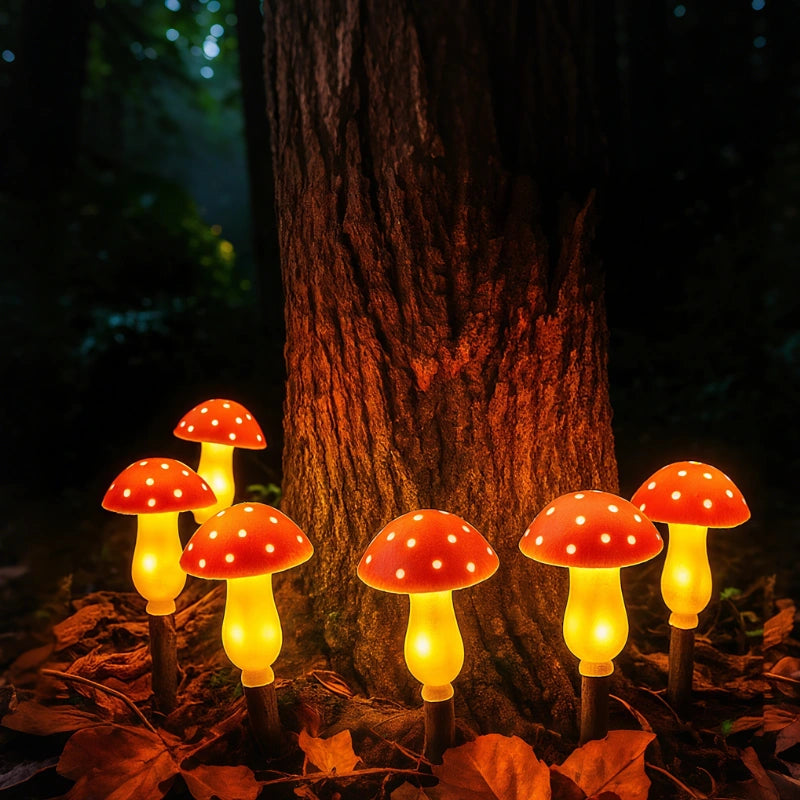 Enchanting Solar-Powered Garden Mushrooms – 8 Dynamic Lighting Options