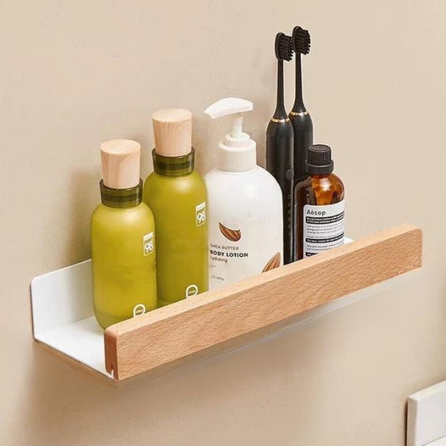 Effortless Wall-Mounted Wooden Shelf for Bathroom Storage
