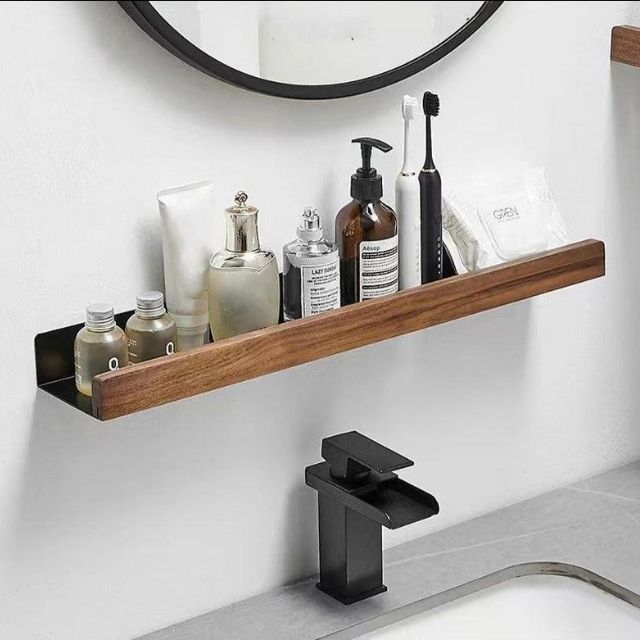 Effortless Wall-Mounted Wooden Shelf for Bathroom Storage