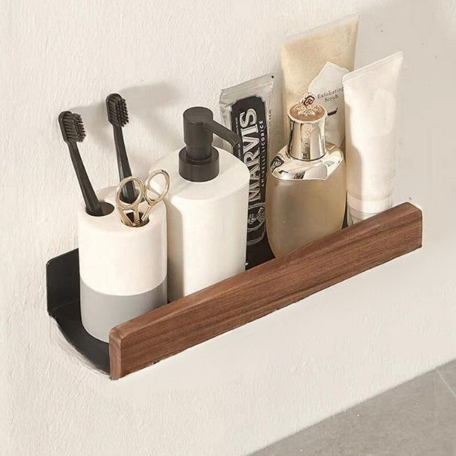 Effortless Wall-Mounted Wooden Shelf for Bathroom Storage