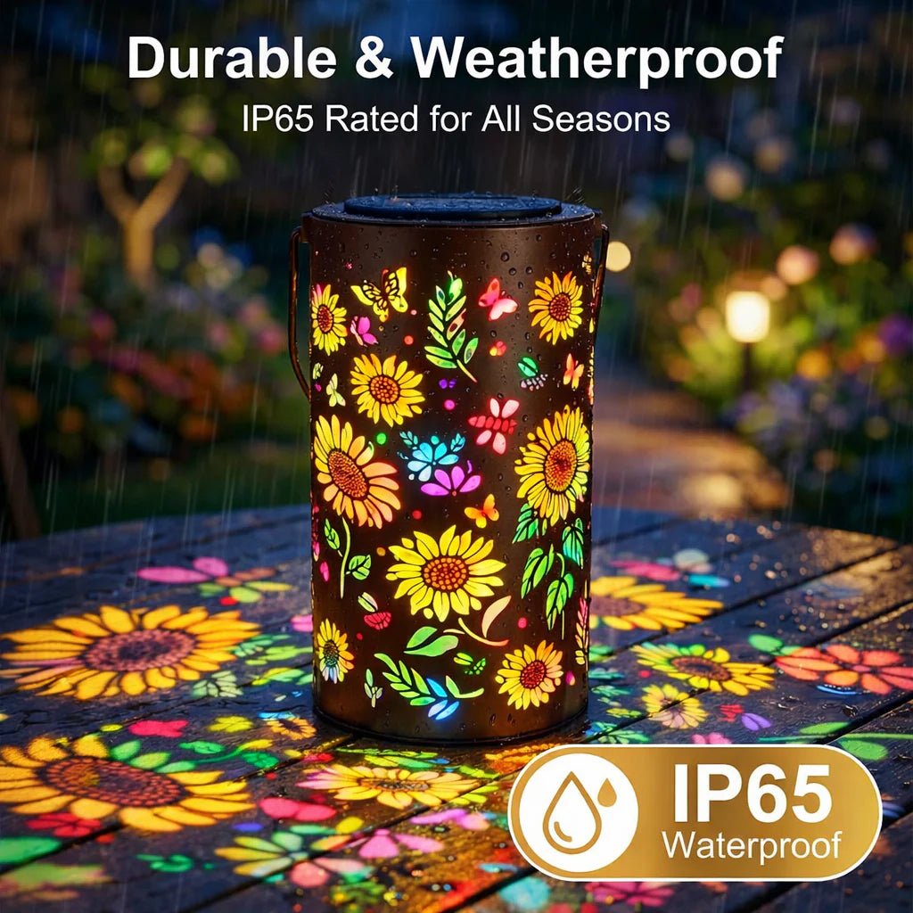 Metal Solar Garden Lantern | Flower Light Projection | Automatic Twilight Switch
