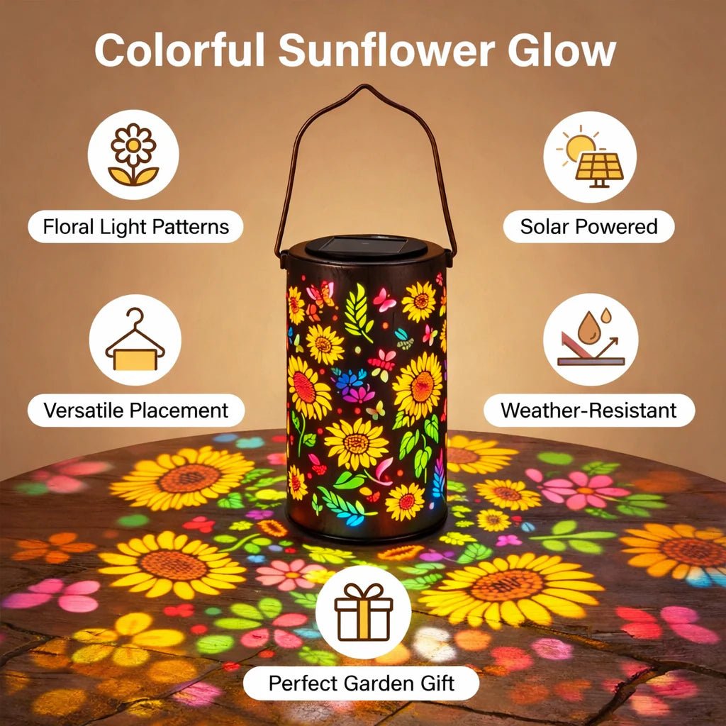 Metal Solar Garden Lantern | Flower Light Projection | Automatic Twilight Switch
