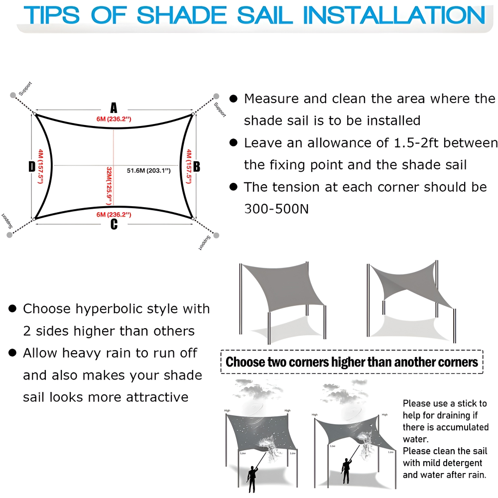 Rectangular Waterproof Shade Sail | Outdoor Fabric with UV Protection