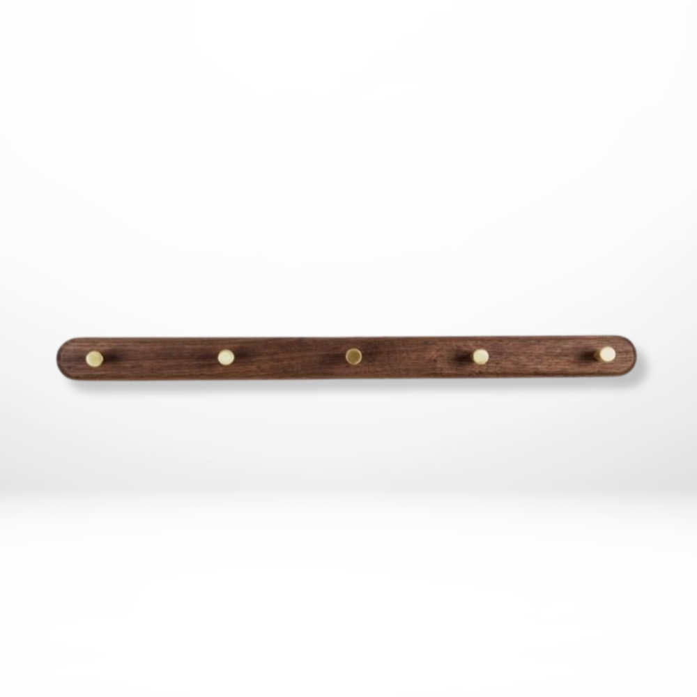 Chic Natural Wood Wall Hooks with Elegant Brass Details