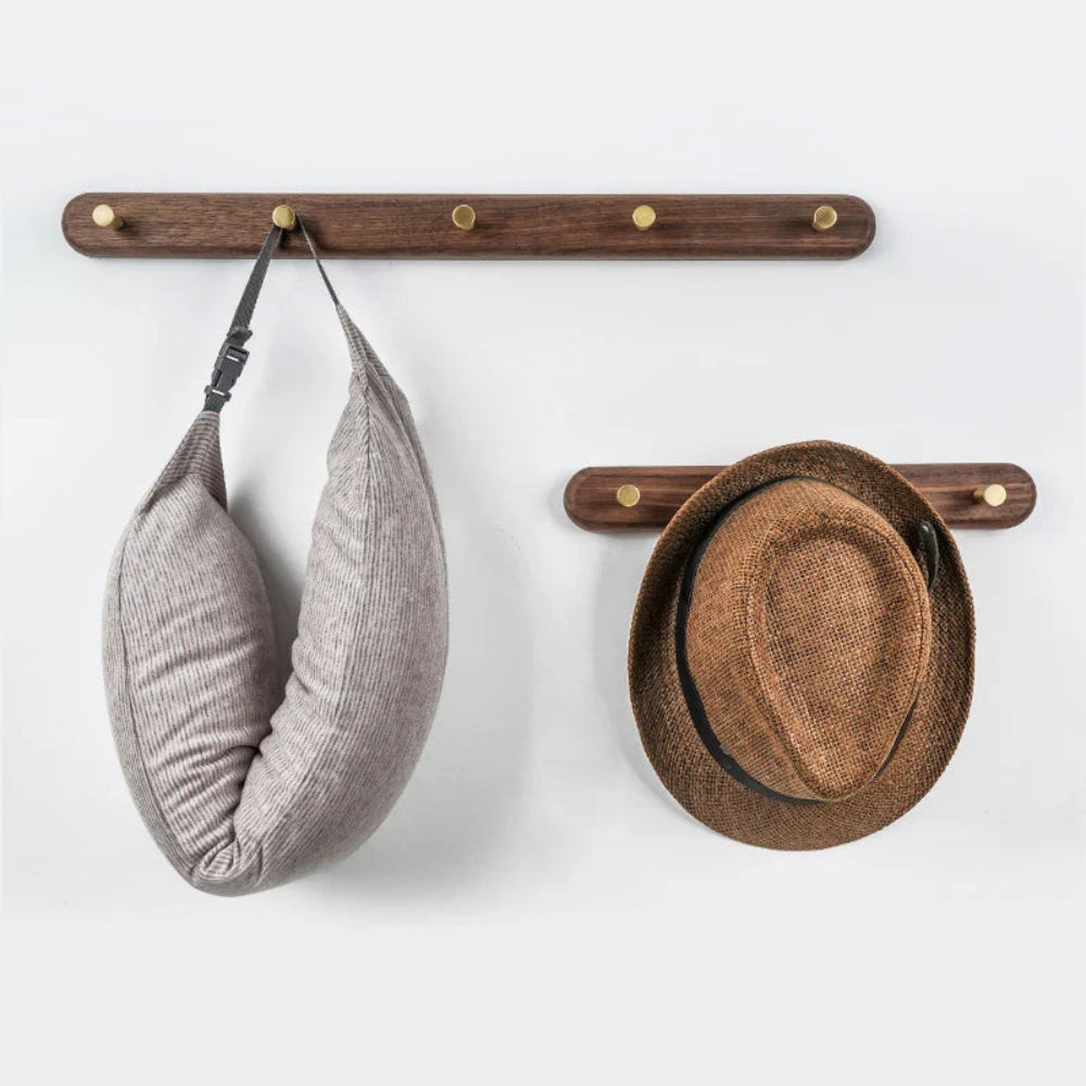 Chic Natural Wood Wall Hooks with Elegant Brass Details