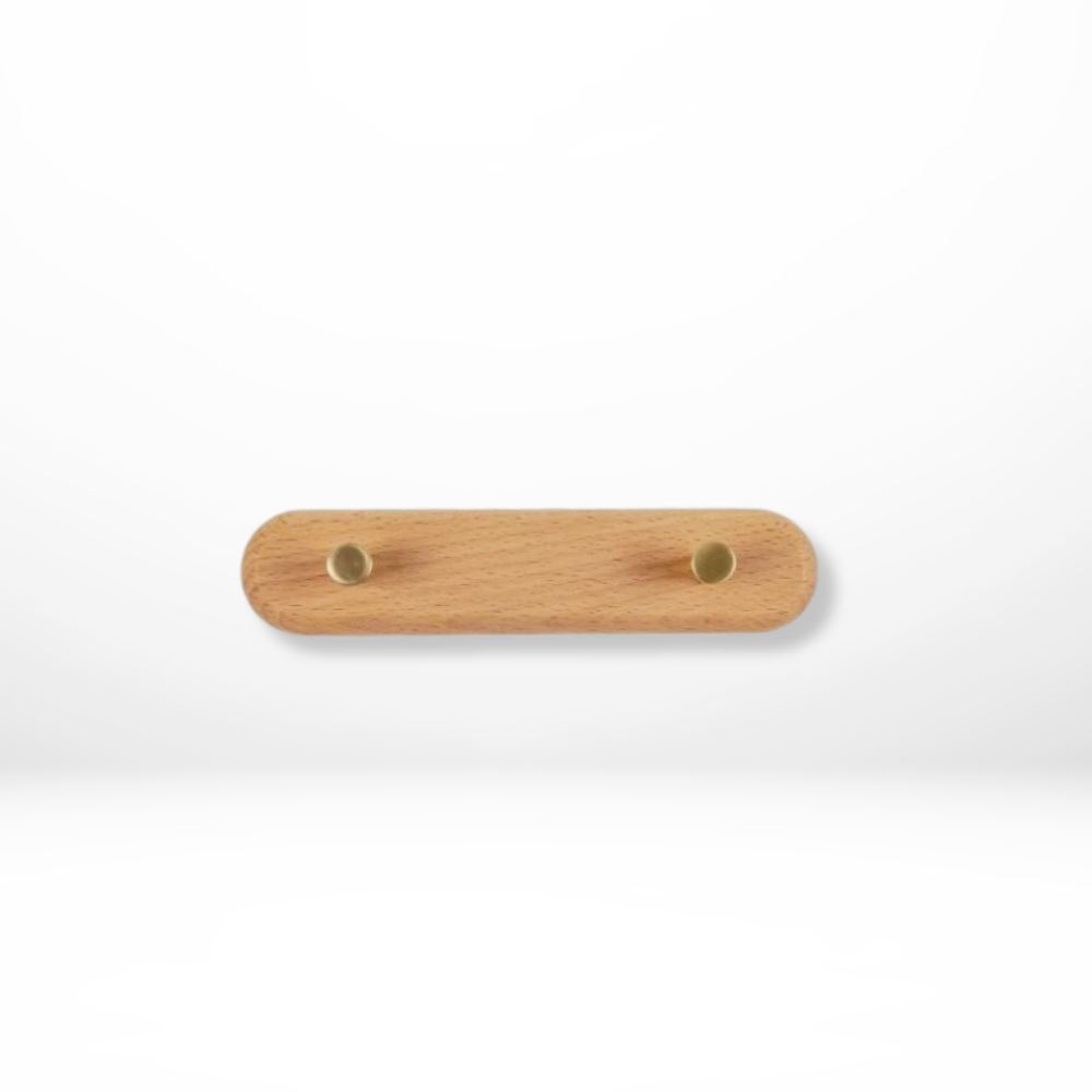Chic Natural Wood Wall Hooks with Elegant Brass Details