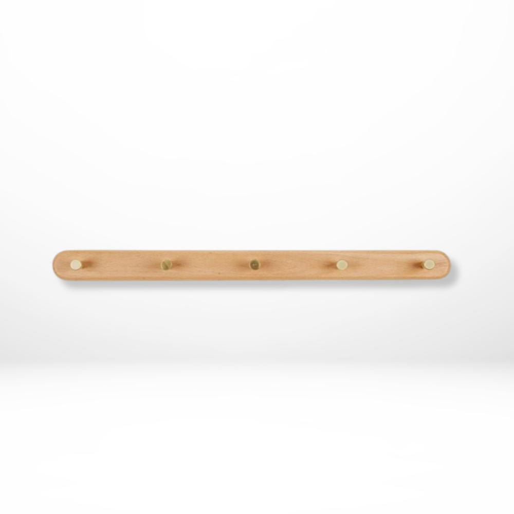 Chic Natural Wood Wall Hooks with Elegant Brass Details
