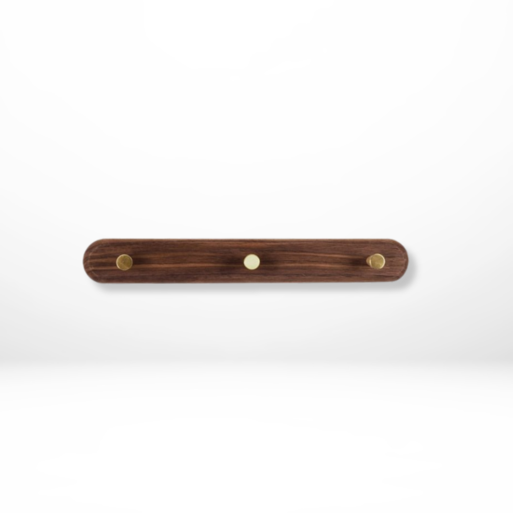 Chic Natural Wood Wall Hooks with Elegant Brass Details
