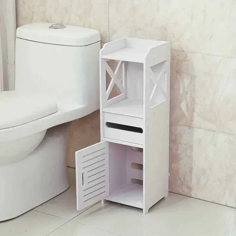 Compact White Wood Bathroom Organizer for Efficient Storage