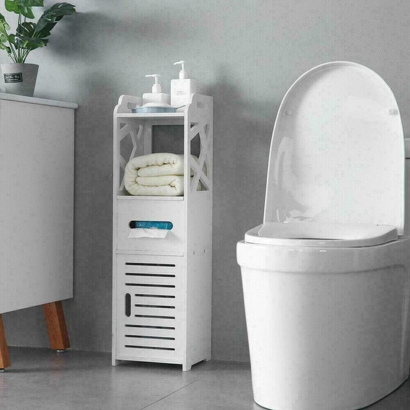 Compact White Wood Bathroom Organizer for Efficient Storage