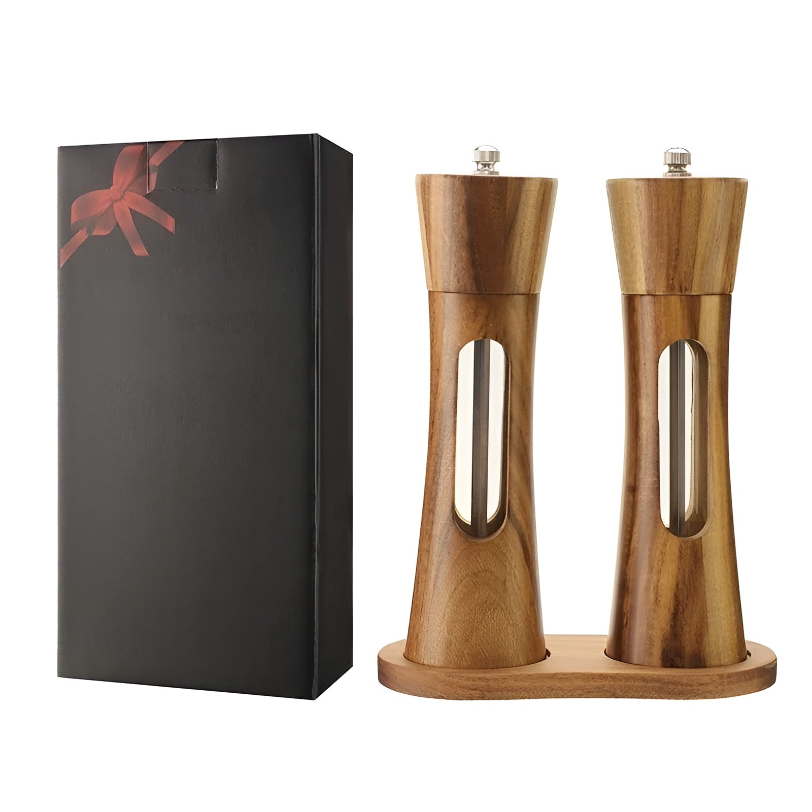 Gourmet Twist Salt & Pepper Mill Duo – Adjustable Wooden Grinders