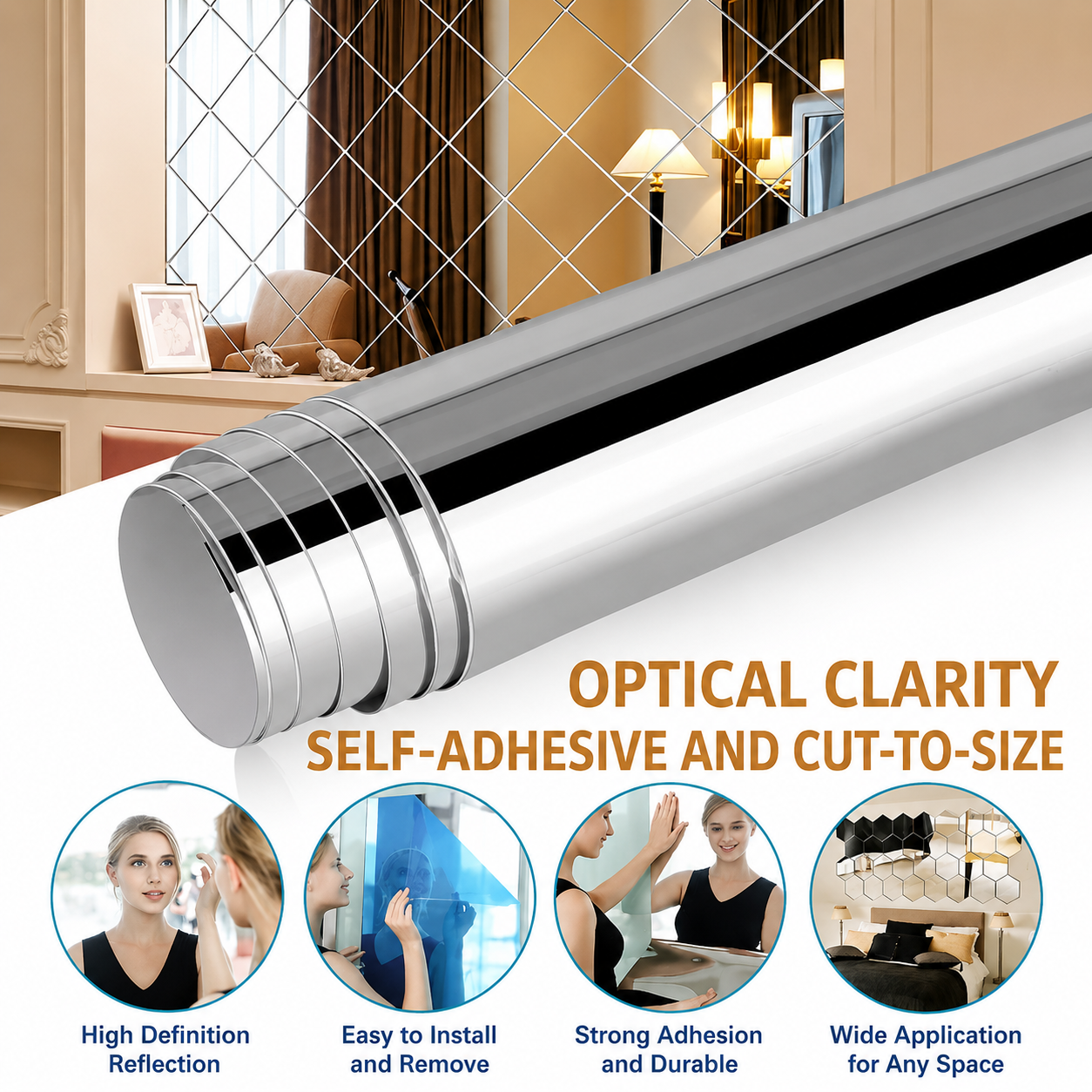 Self-Adhesive Mirror Film | Shatterproof & Customizable | Crystal Clear