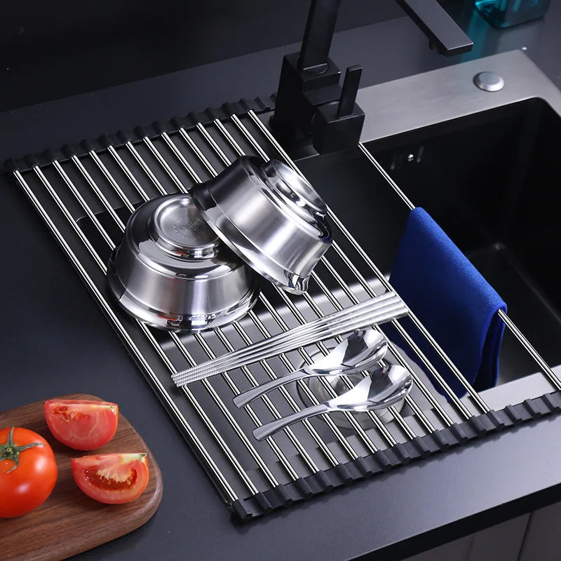 Compact Stainless Steel Dish Rack with Integrated Drainage System