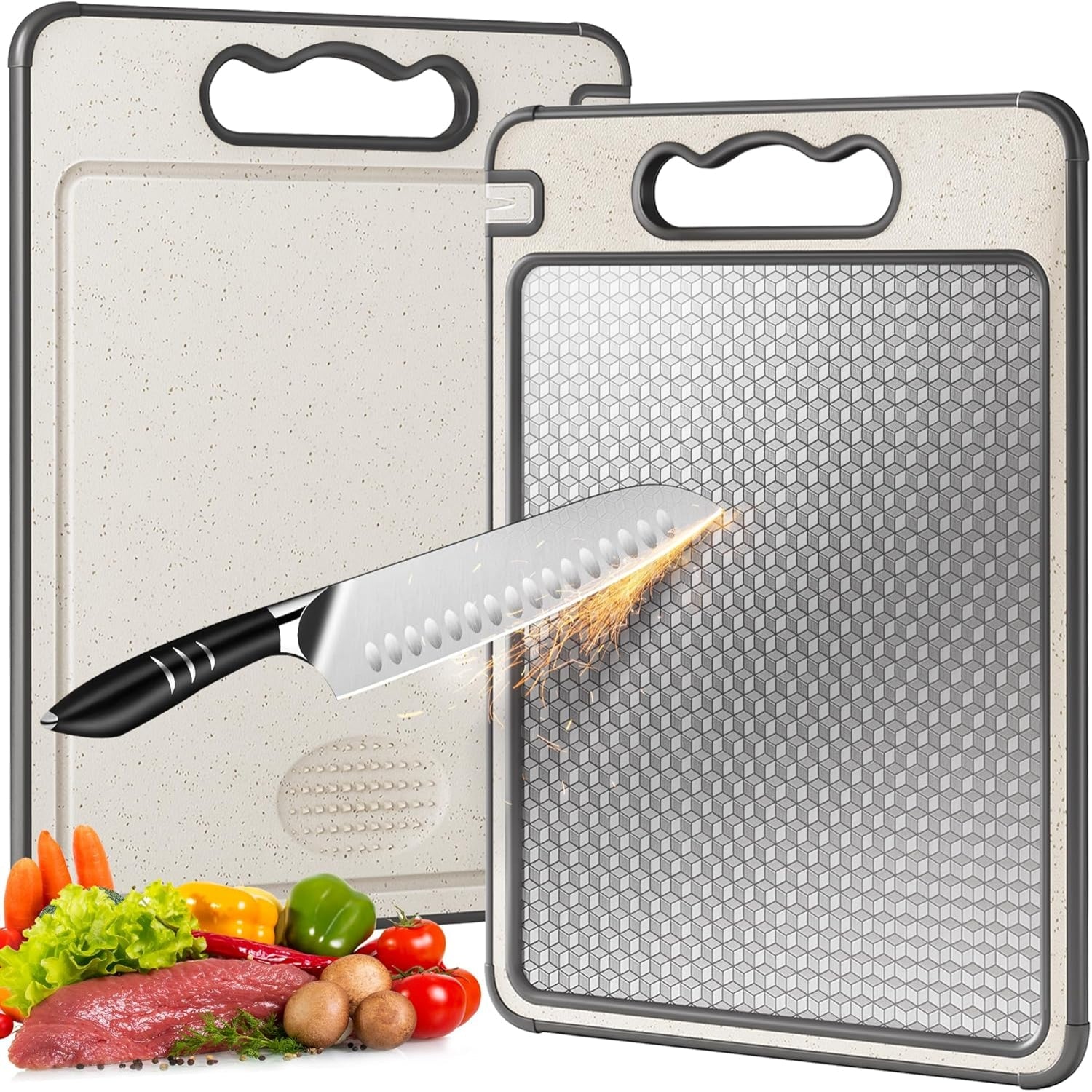 Versatile Stainless Steel Food Prep Board with Wheat Straw Base