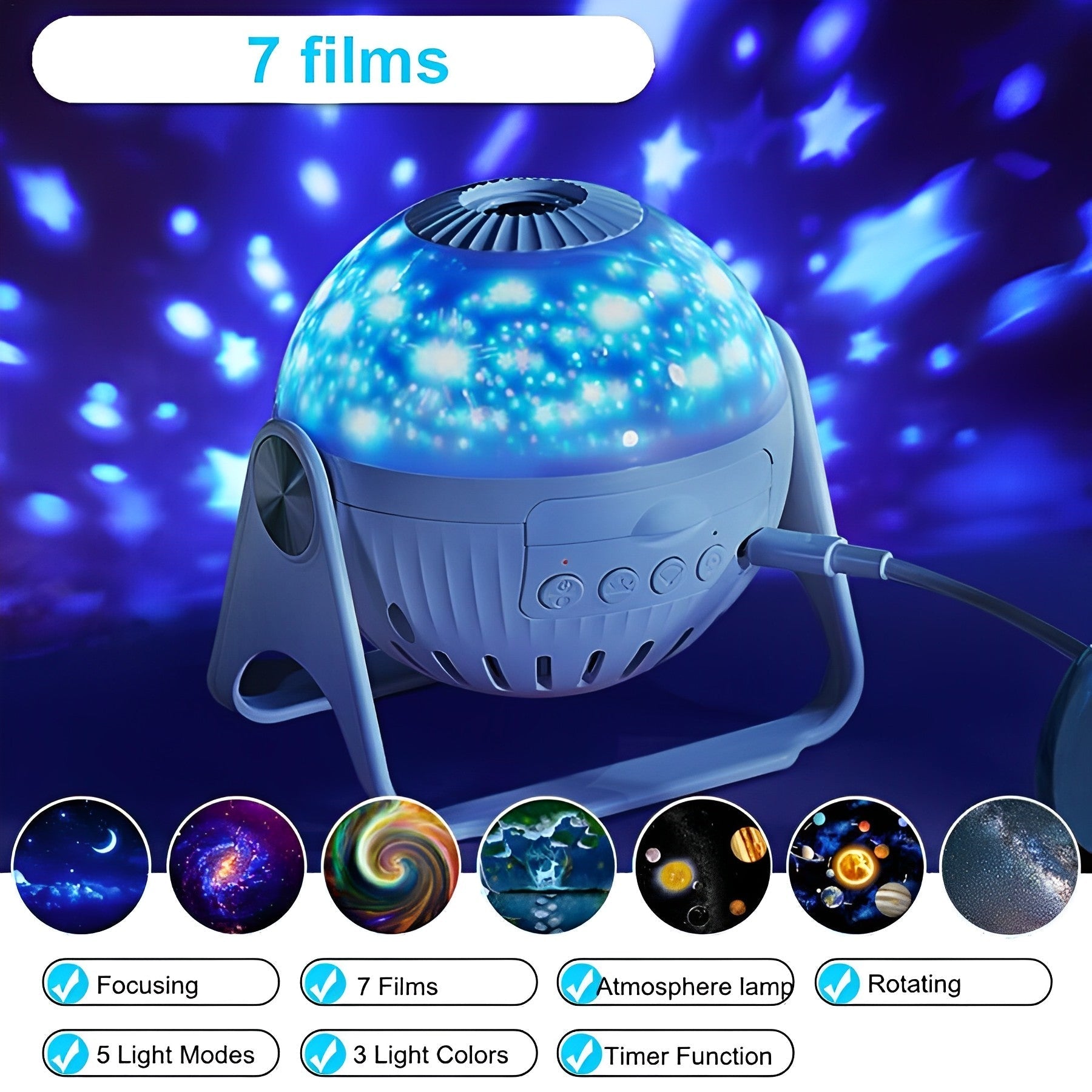 7-in-1 Realistic Planetarium Projector - Starry Night Theme