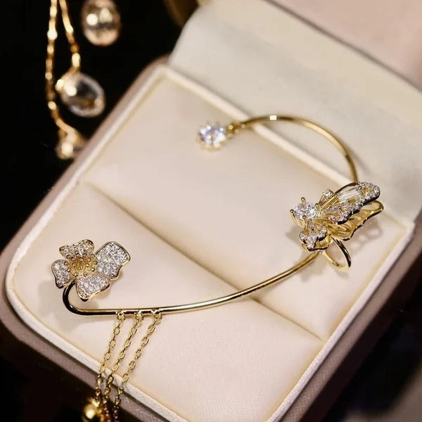 Sparkling Zirconia Butterfly Design Statement Earrings
