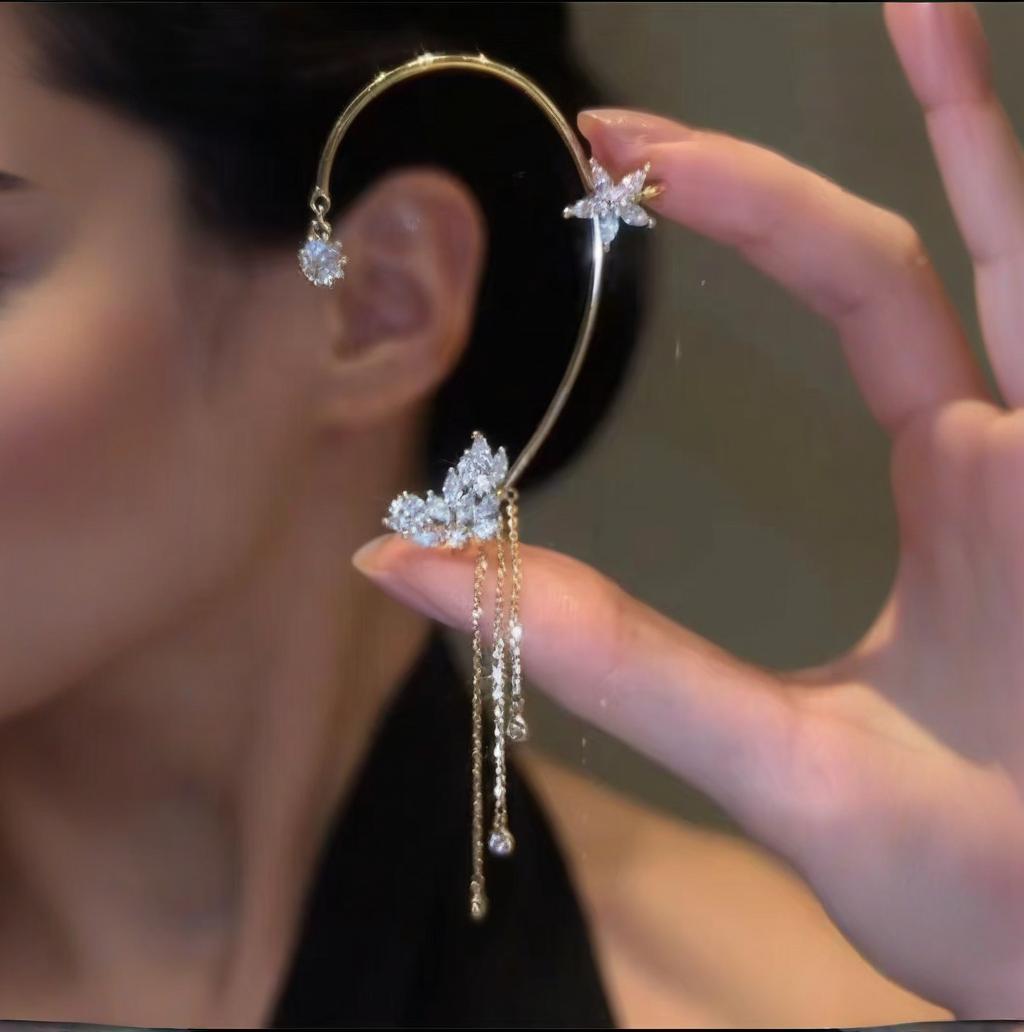 Sparkling Zirconia Butterfly Design Statement Earrings