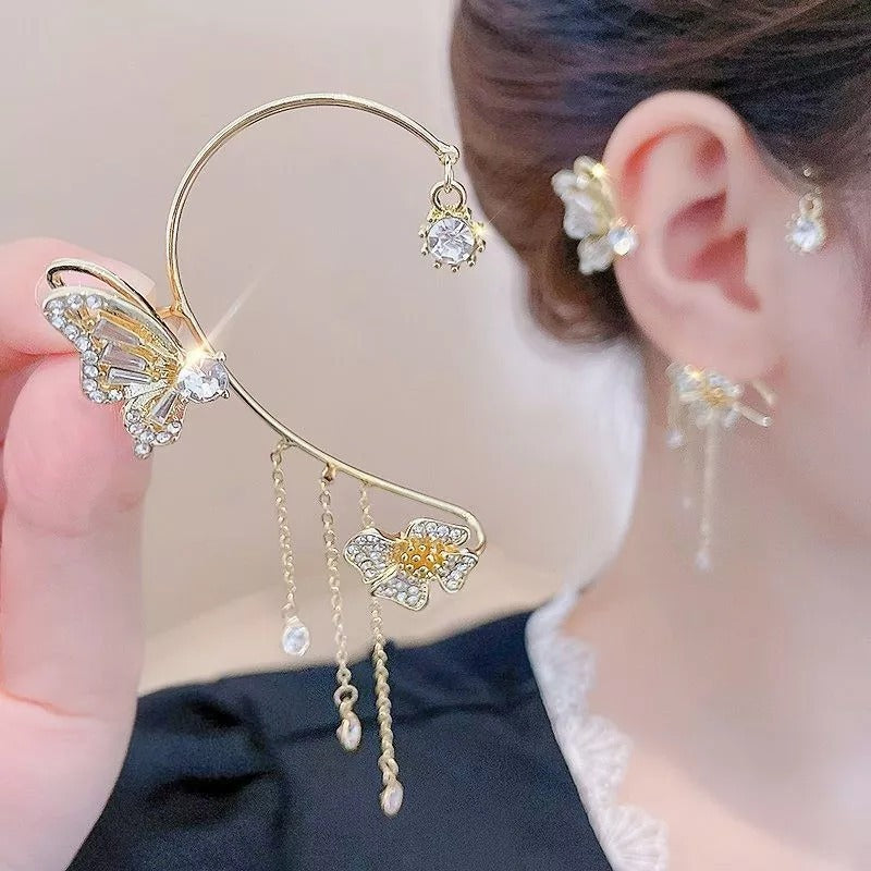Sparkling Zirconia Butterfly Design Statement Earrings