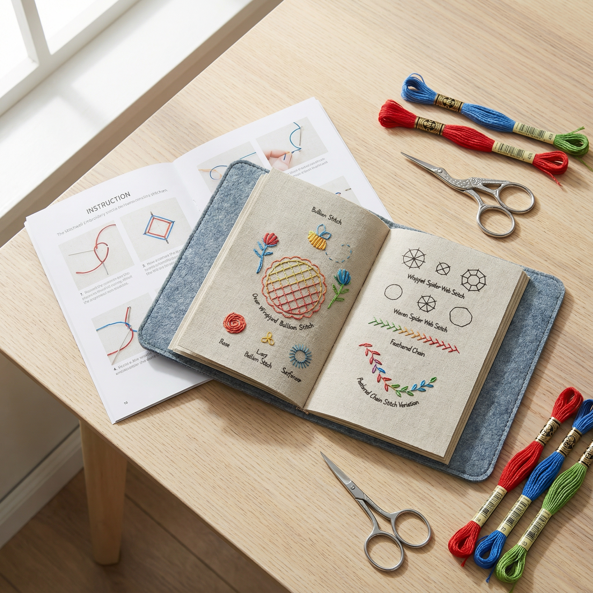 Embroidery Step-by-Step Book Set with 106 Stitches for Linen Pages