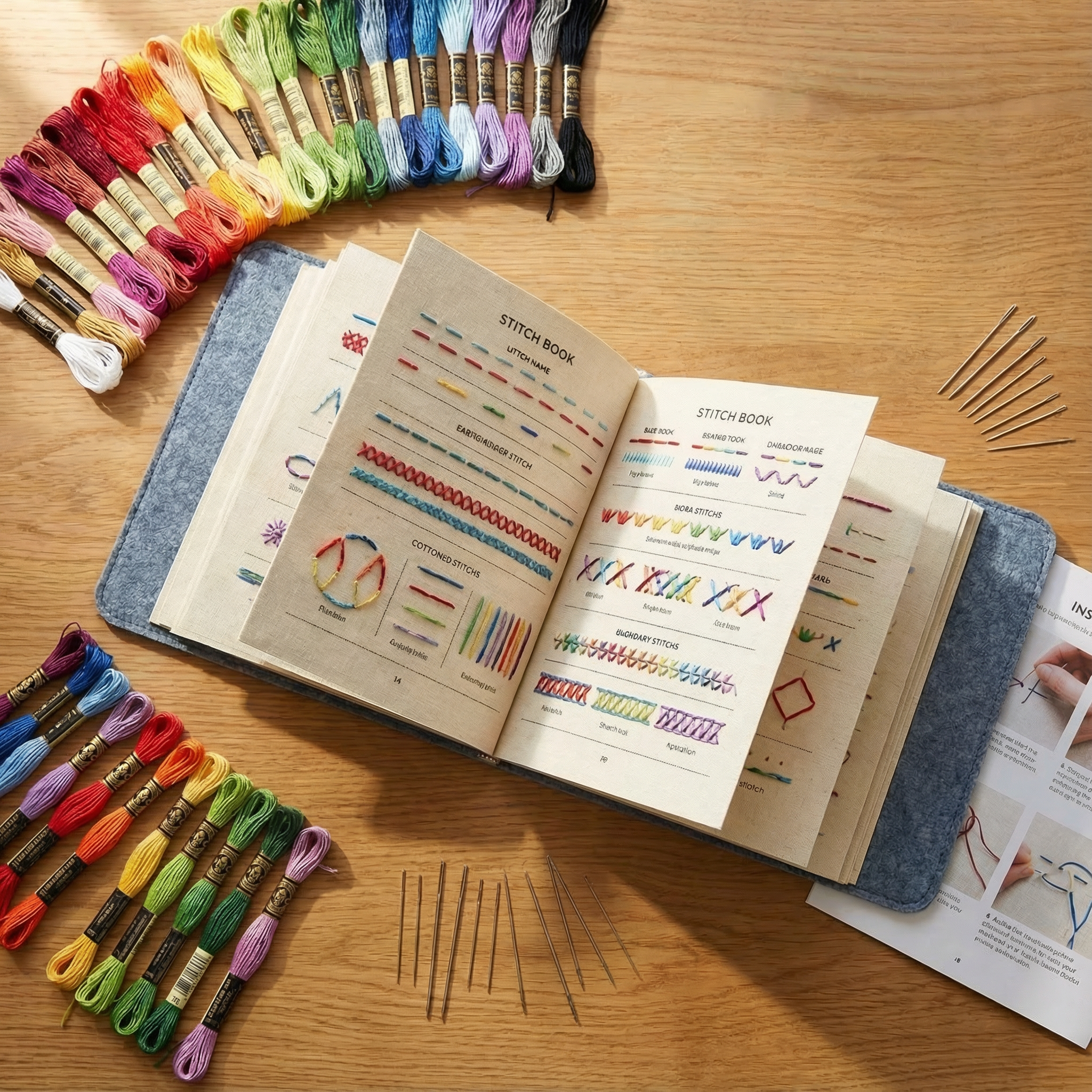Embroidery Step-by-Step Book Set with 106 Stitches for Linen Pages