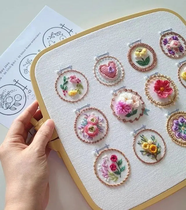 Embroidery Set with 12 Floral Patterns | Complete Kit | Instant Crafting