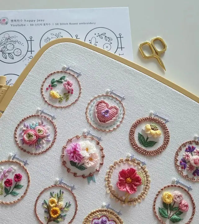 Embroidery Set with 12 Floral Patterns | Complete Kit | Instant Crafting