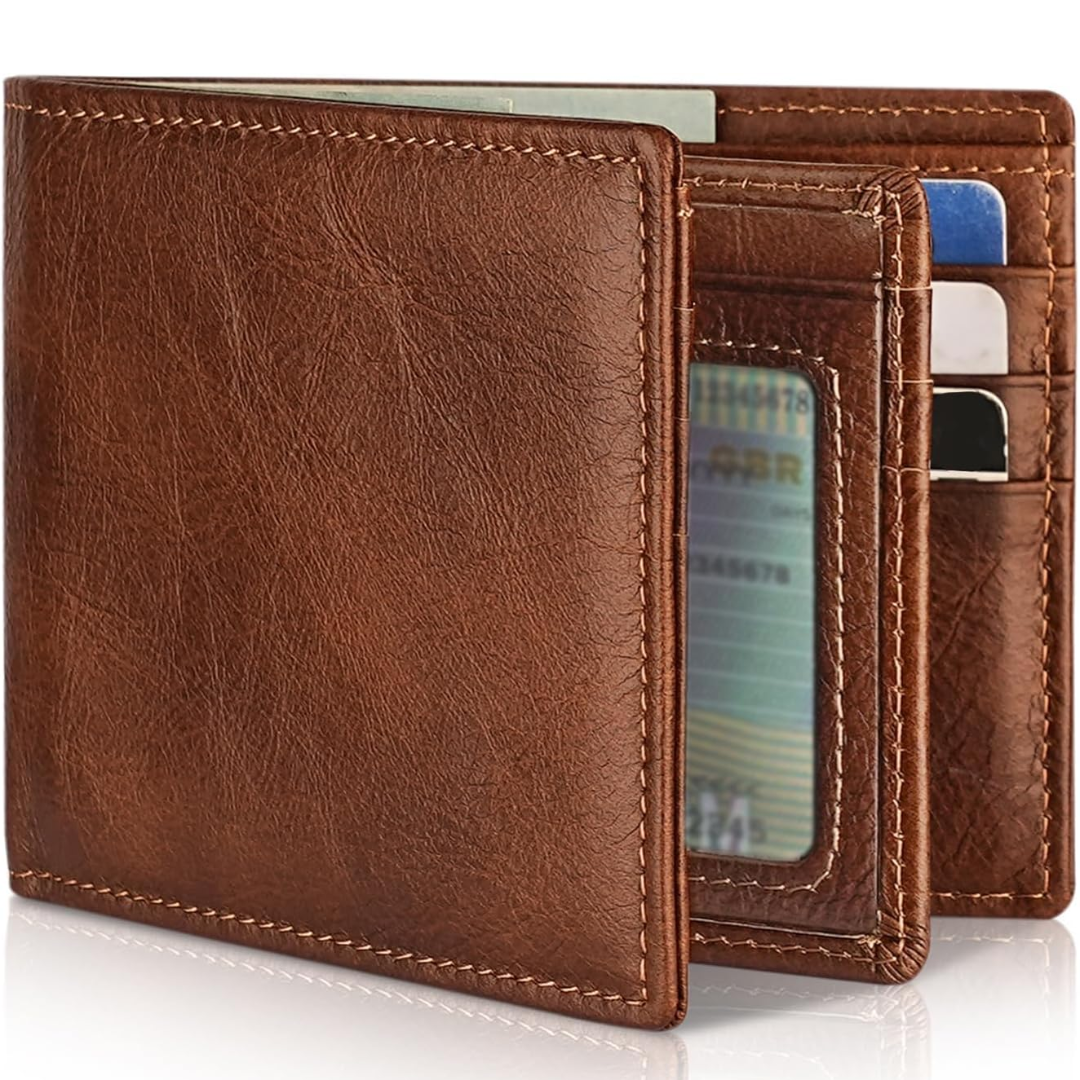 Elegant Men's RFID-Blocking Leather Bifold Wallet