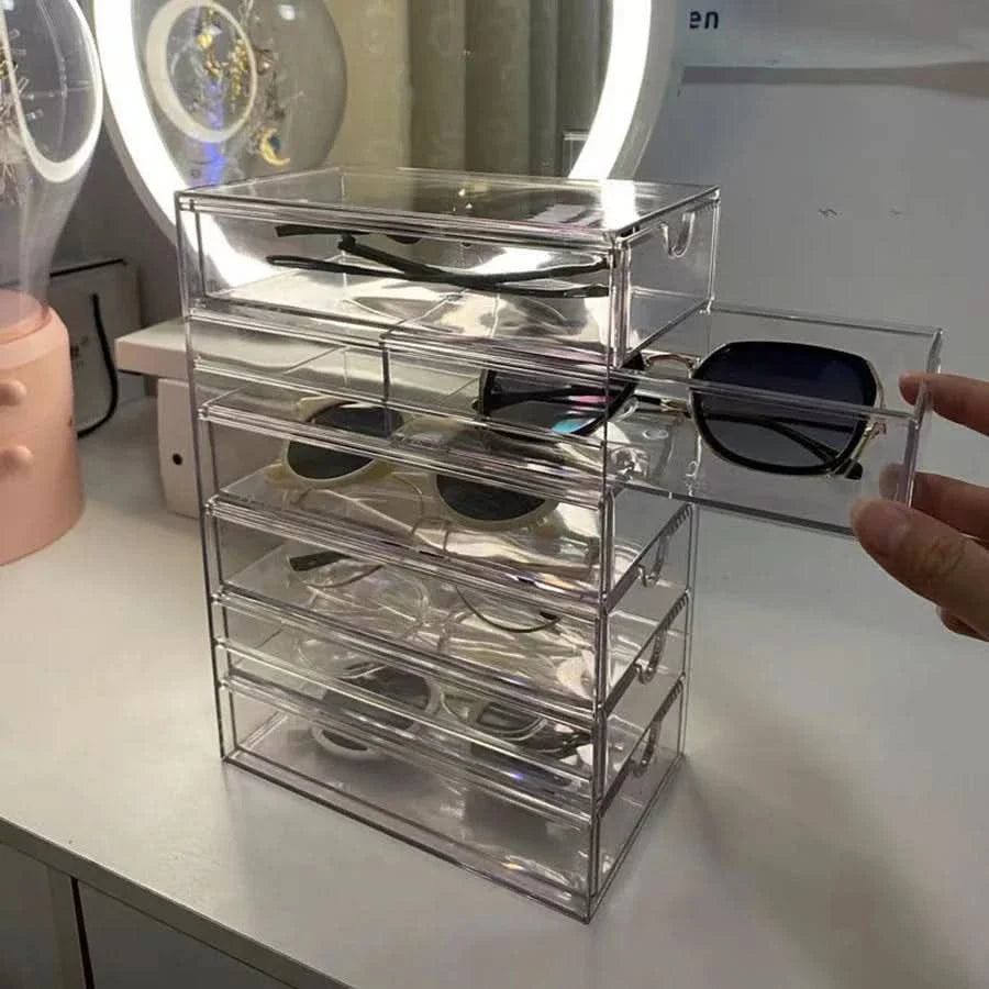 Acrylic Sunglasses Holder Stand with Storage Drawers