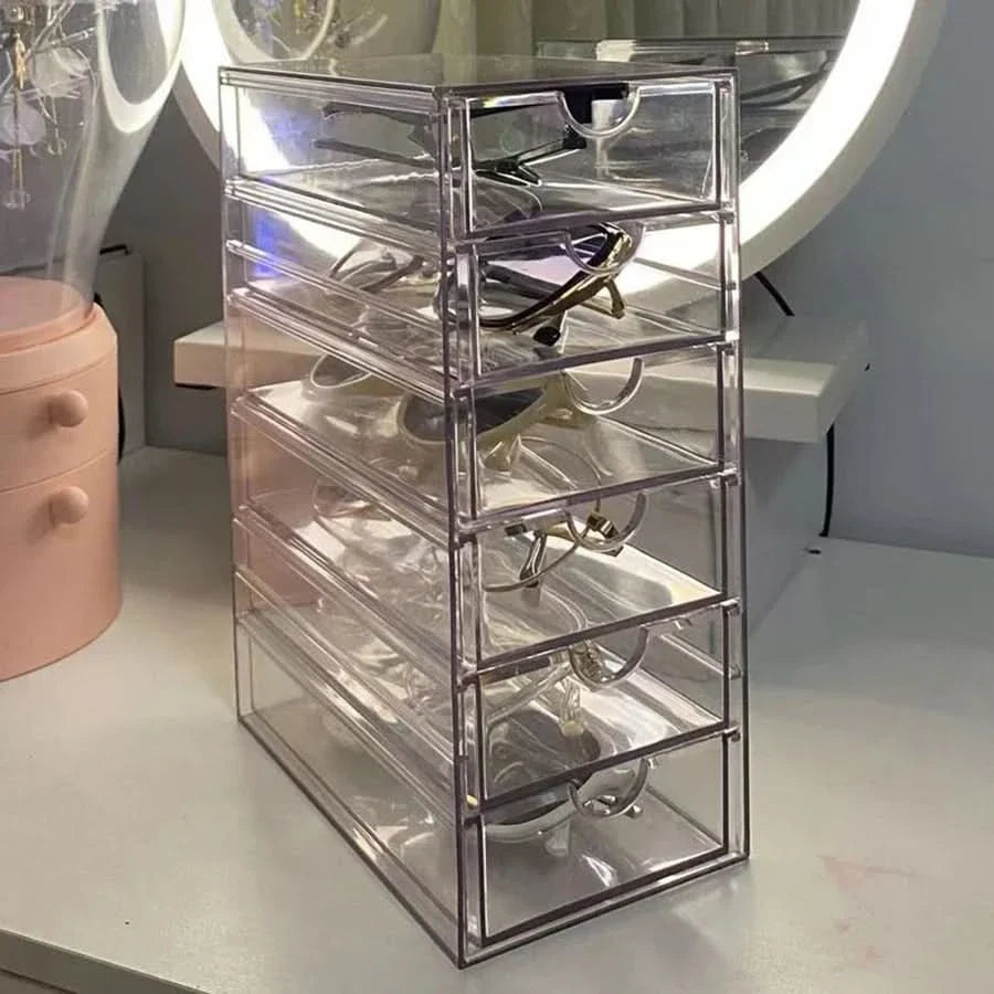 Acrylic Sunglasses Holder Stand with Storage Drawers