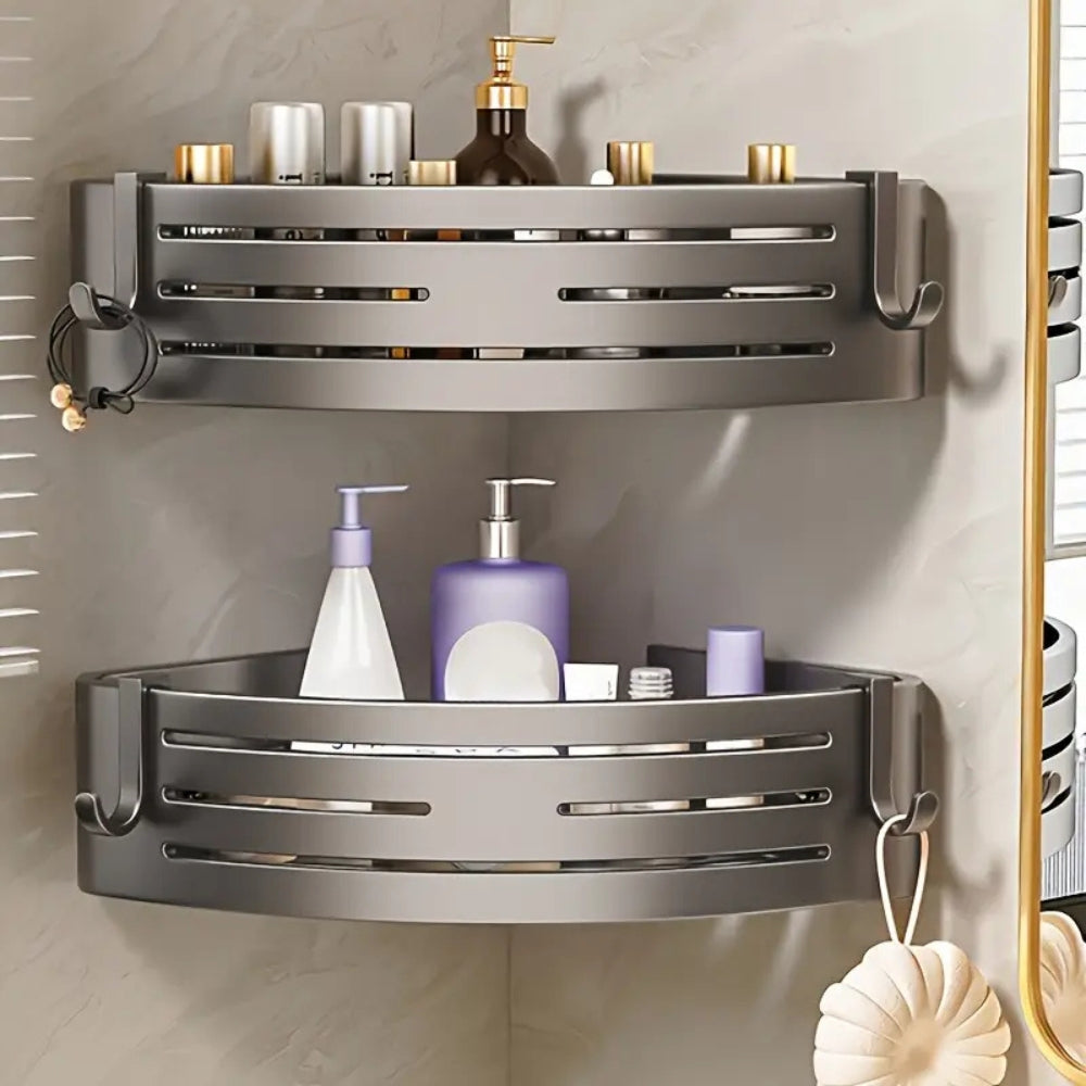 Space-Saving Aluminum Corner Organizer for Shower & Kitchen