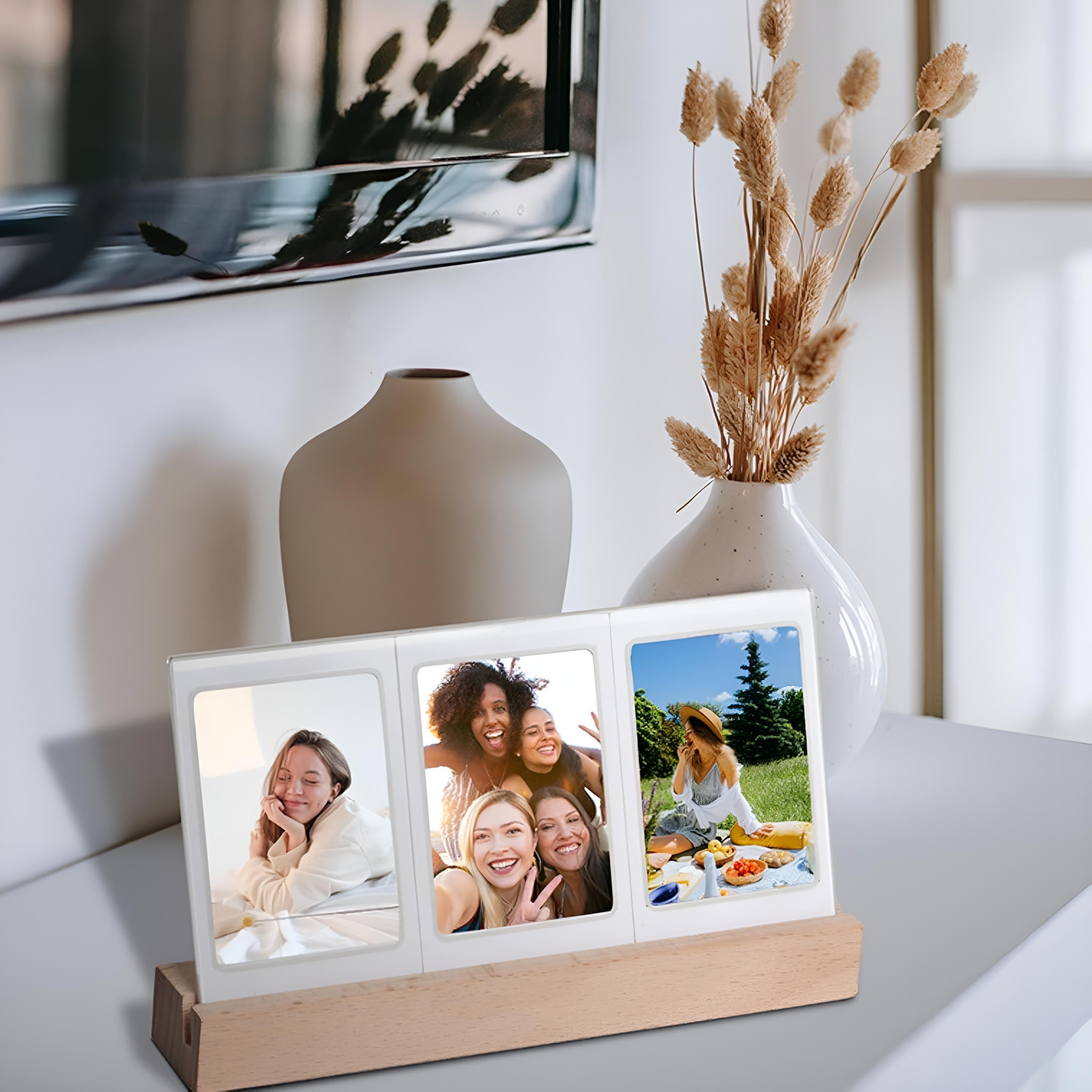 Elegant LED-Enhanced Photo Frame with Triple Display for 3-Inch Images
