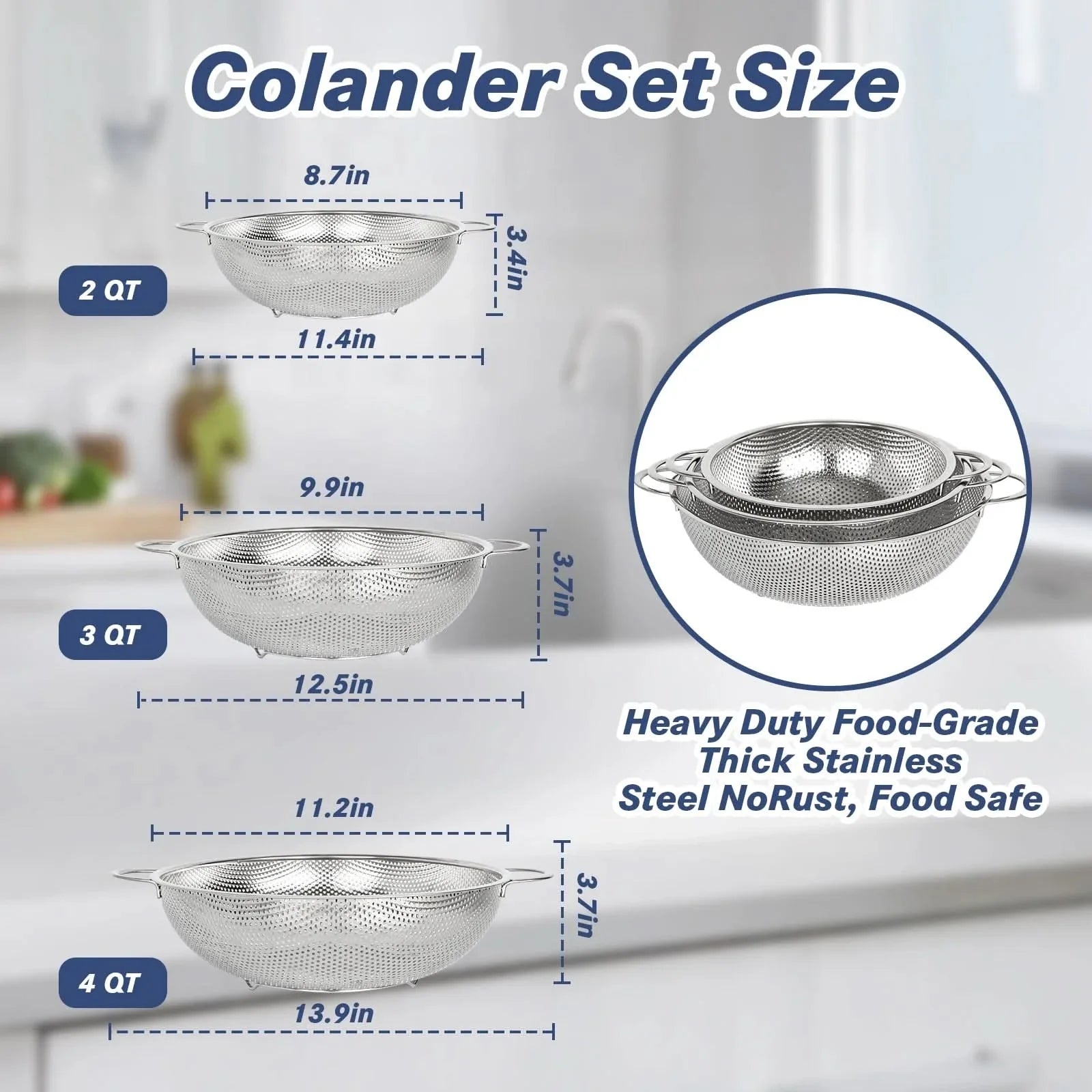 Stainless Steel Colander Set for Kitchen Use
